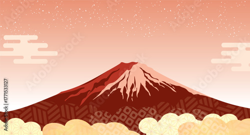 富士山, 赤富士、初詣、お正月、年賀状、山, お正月, 晴天, 快晴, 年賀状, 和風, 和柄, 美しい, 世界遺産, 登山, 風景, 景色, 手書き, ベクター, アート, グラフィック, 雪, 花, 梅, 緑, 葉, 松, 飛沫, 日本