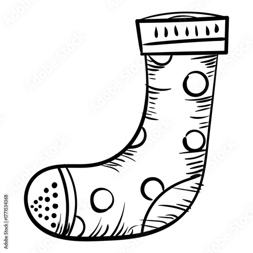 Christmas Sock icon hand drawn, doodle sketch black line art