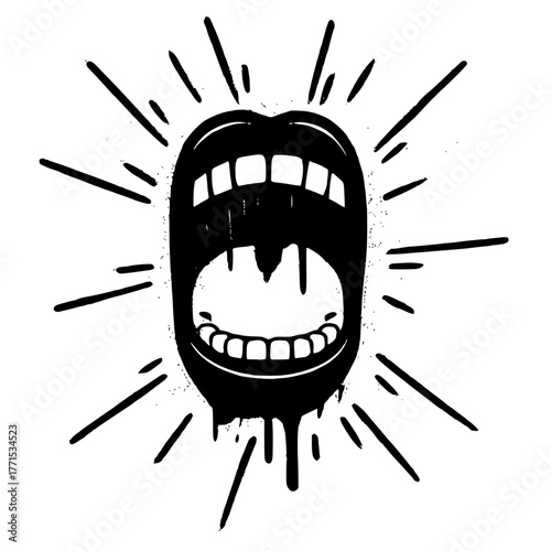 Dynamic open mouth shouting with expressive energy, perfect for bold statements, impactful designs, and artistic projects needing a raw, unfiltered vocal power