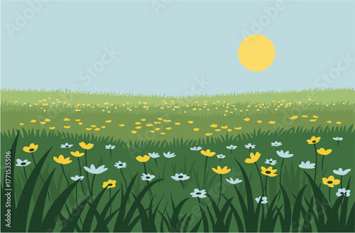 Sunny meadow blooming with wildflowers nature scene vibrant fields peaceful environment landscape view