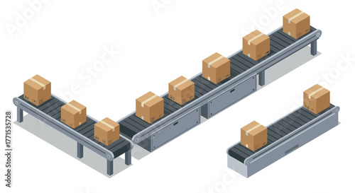 Efficient isometric conveyor belt with cardboard boxes for automated logistics