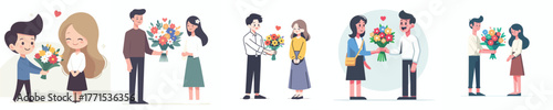 vector of a person giving flowers to his friend