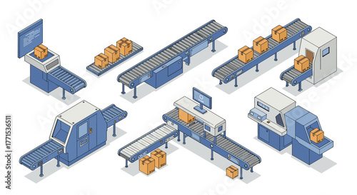 Automated conveyor system with cardboard boxes on production line