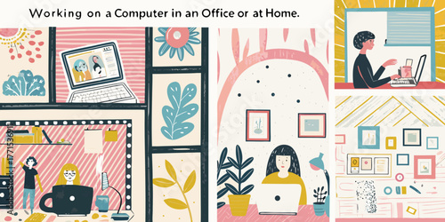 Diverse people working on laptops in cozy home office environments with plants and decor