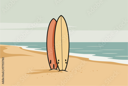 Surfing adventure at the beach illustrative sunny environment vibrant viewpoint fun concept