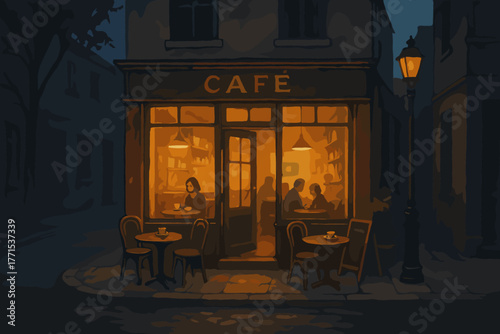 Evening gathering at a cozy street corner digital urban environment warm atmosphere vibrant community interaction