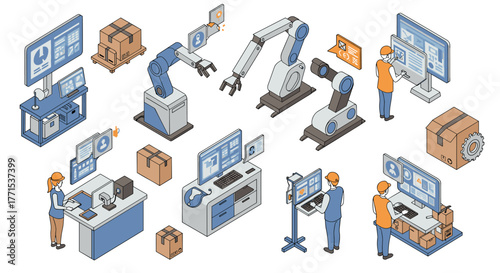 Warehouse automation and robotics isometric technology for efficient management