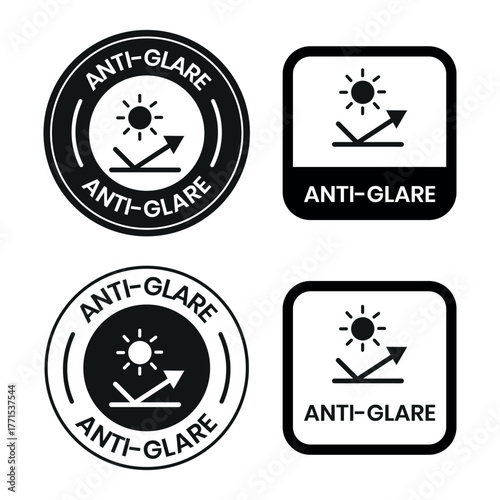 Anti-Glare Circle Logo – Vector Design for Product Label, Information Sticker, Screen Protection Badge, Anti-Glare sign, logo, badge, icon, sticker, label, emblem, stamp, symbol, black, line