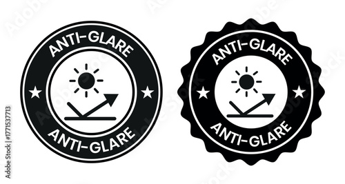 Anti-Glare Circle Logo – Vector Design for Product Label, Information Sticker, Screen Protection Badge, Anti-Glare sign, logo, badge, icon, sticker, label, emblem, stamp, symbol, black, line