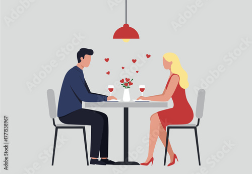 Romantic dinner date restaurant digital cozy atmosphere front view love and relationships