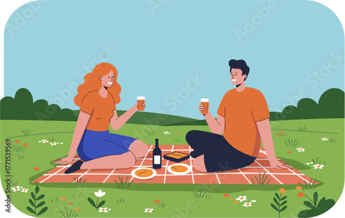 Picnic celebration with friends green park digital outdoor setting eye-level view leisure activity