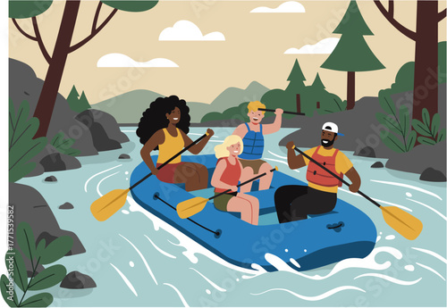 Exciting river rafting adventure with friends scenic river outdoor aerial view fun and thrill