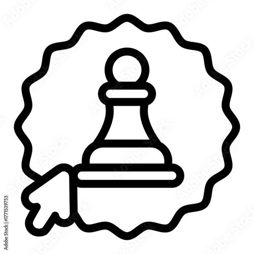 Sticker with chess pawn and mouse pointer line icon, game concept. Vector graphics. Gaming sign on white background, style icon mobile or web design.