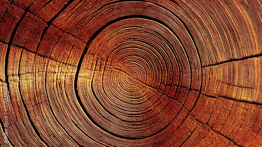 Fototapeta premium section. Close-up of ancient tree rings, intricate wood grain patterns in rich brown tones. gardening catalogs, home-decor guides, designed for home decor and floral branding, used by radiologists.