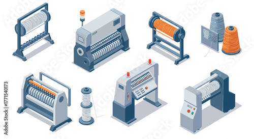 Isometric industrial equipment for textile manufacturing and yarn processing