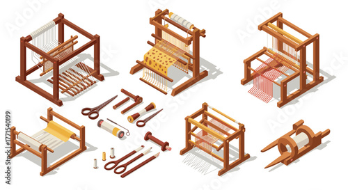 Isometric weaving looms and craft tools for textile art enthusiasts