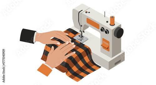Sewing machine in action: hands creating patterns with precision