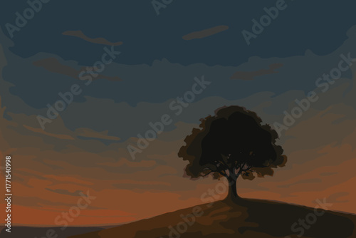 Silhouette of a tree against a sunset sky nature landscape peaceful environment artistic view