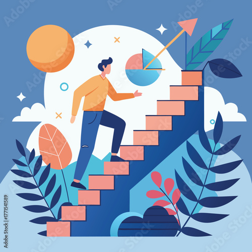 Modern flat design illustration depicting career growth with upward trending elements and abstract shapes