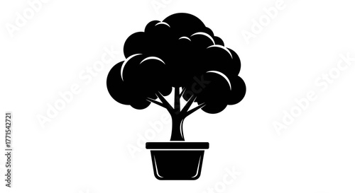 Silhouette of a potted tree in black color