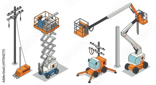 Isometric lifts and aerial platforms for construction and maintenance