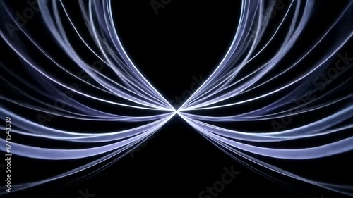 Abstract light trails converging in a symmetrical pattern against a dark background, suggesting motion and energy