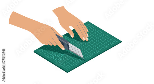 Hands using utility knife on cutting mat: diy crafting tool in action