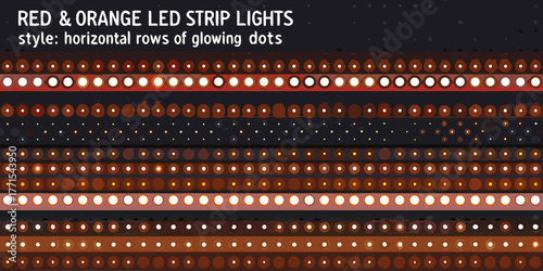 Abstract background of horizontal rows of glowing red and orange led strip lights in a dot pattern