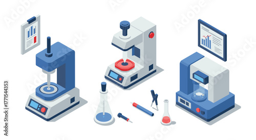 Isometric laboratory equipment: microscopes and scientific tools for modern research