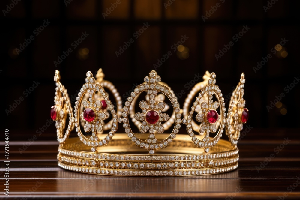 Fototapeta premium Gold crown with jewels jewelry bling-bling accessories.