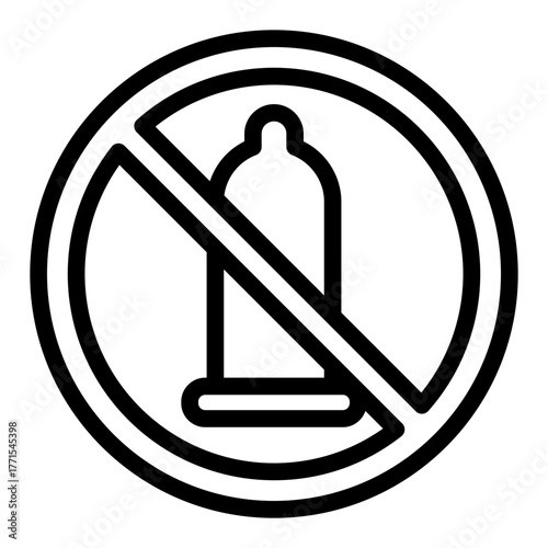 Condom ban line icon, protection concept. Vector graphics. Forbidden, prohibited item sign on white background, style icon mobile or web design.