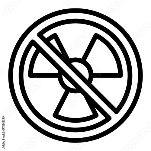 Radiation ban line icon, non radioactive concept. Vector graphics. Forbidden, prohibited item sign on white background, style icon mobile or web design.