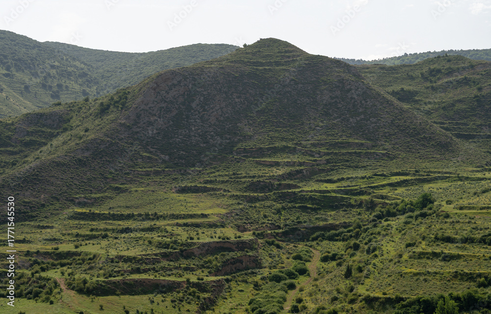 Fototapeta premium Beautiful landscape with green mountains (Rioja, Spain)