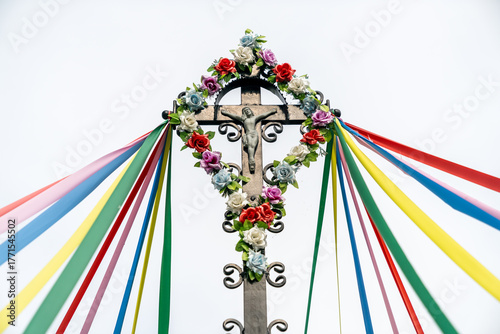 Wallpaper Mural Catholic cross decorated with ribbons and flowers, Poland Torontodigital.ca