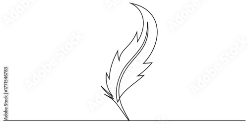 Continuous one line drawing of Bird feather Isolated on white background, Bird feather continuous one line drawing, of Feather Icon. Hand Drawn Symbol Vector Illustration.