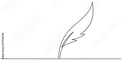 continuous one line art feather line drawing, bird feather continuous one line art drawing of outline vector illustration,