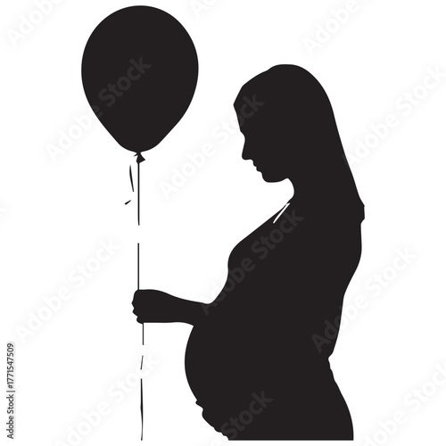 Silhouette of pregnant woman holding a balloon