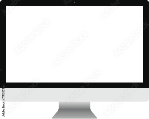 Realistic Computer Monitor Mockup with Blank White Screen on White Background
