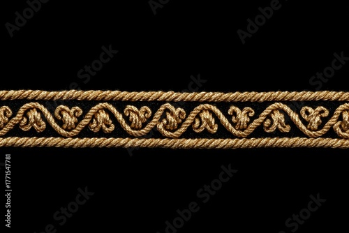 Golden braid trim decorative detail on elegant fabric fashion design on transparent background