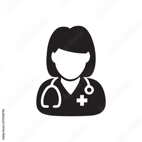 Doctor icon vector female person profile avatar with Stethoscope for medical consultation in Glyph Pictogram illustration