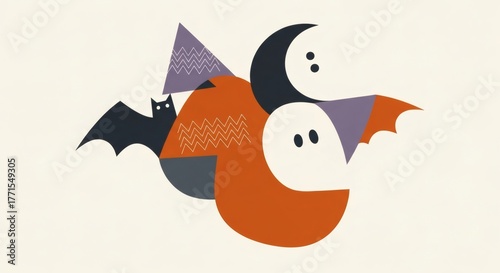 Artistic Halloween composition featuring minimalist spooky elements