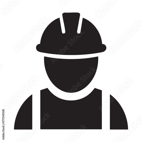 Black Silhouette Icon of a Construction Worker with Hard Hat and Suspenders person