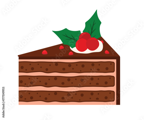 Christmas Cake Slice Piece Dessert Food Cute Cartoon Vector Illustration