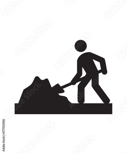 Silhouette Icon of a Person Digging Soil with a Shovel vector illustration