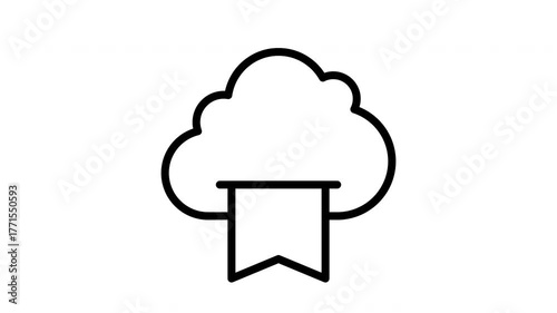 Cloud symbol with a bookmark hanging perfect for cloud storage services branding, online file sharing platforms, digital libraries, tech branding.