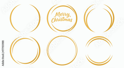 Gold swirl circle frames set, minimal round borders for logo, card, and christmas greetings.