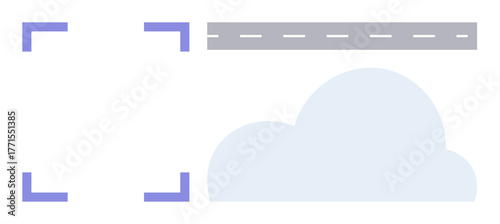 Road stretching toward a light blue cloud for seamless connection concept. Ideal for data management, digital storage, innovation, navigation, teamwork, strategy, and growth. Simple flat metaphor