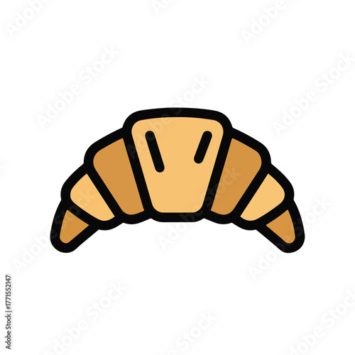Stylized Golden Croissant with Black Outline and Interior Lines.