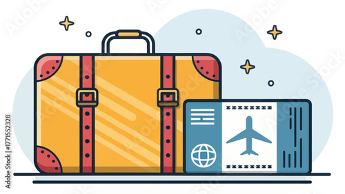 A suitcase next to a boarding pass for airplane travel