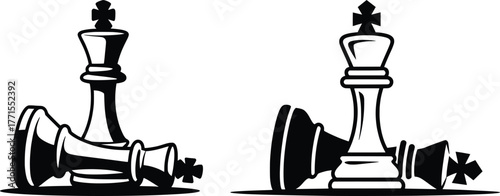 Chess King Victory Illustration, Black and White Checkmate Symbol Design.